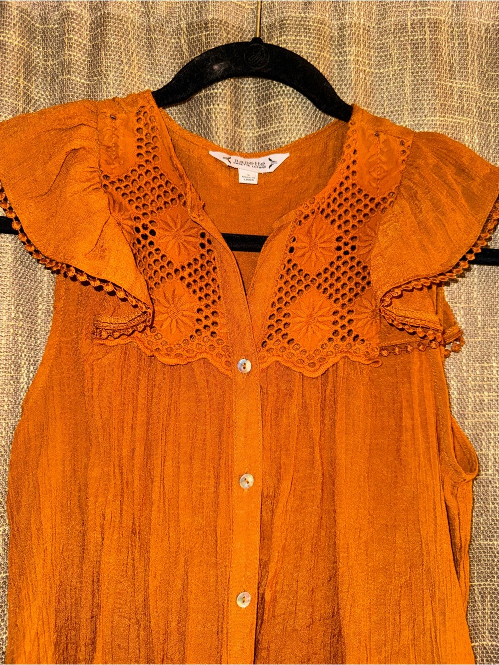 Nanette Lepore Orange Eyelet Ruffle Sleeveless Blouse - Picture 2 of 5